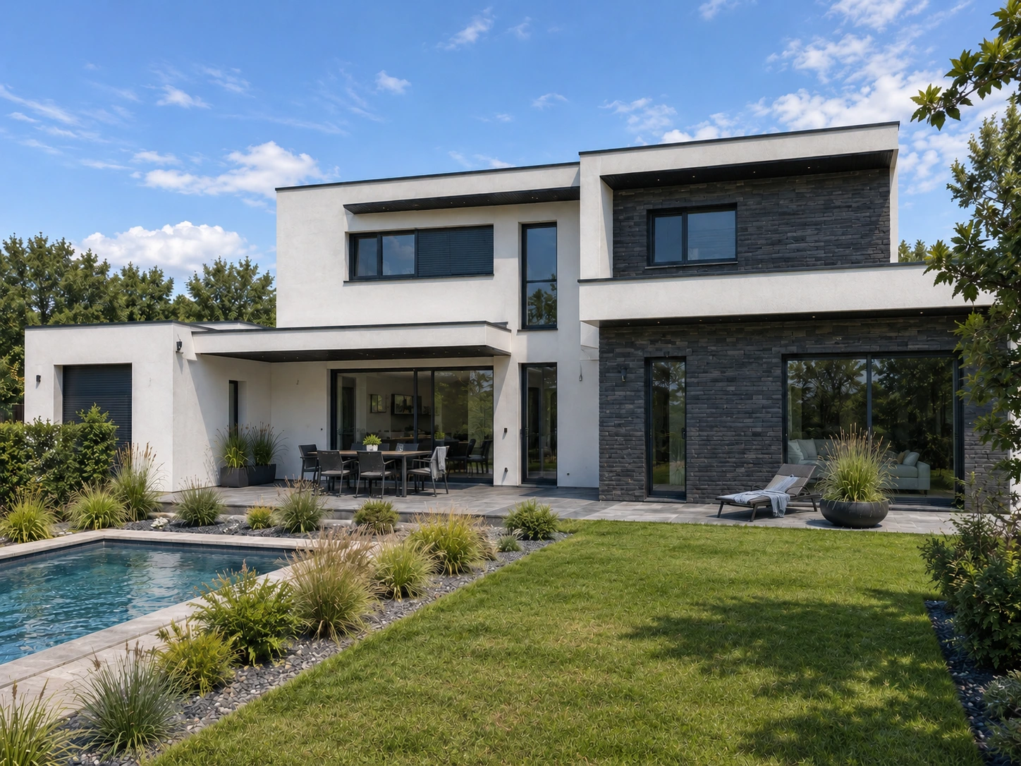 Visualisation de la maison Salvy côté jardin et piscine